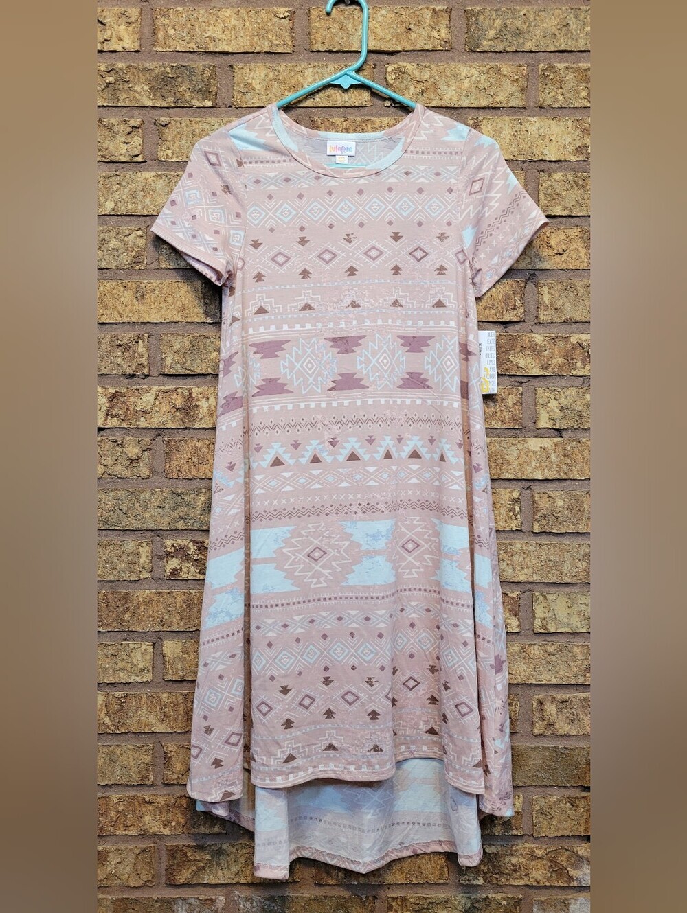 LuLaRoe Carly Casual Aztec High Low Dress Blush Pink and Cream Size XXS Stretch